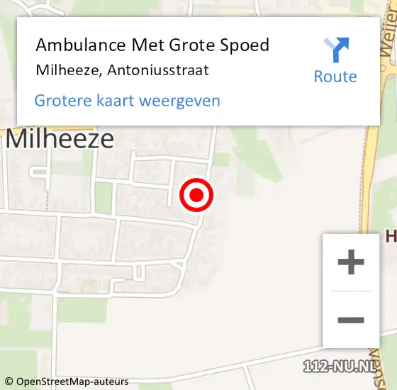 Locatie op kaart van de 112 melding: Ambulance Met Grote Spoed Naar Milheeze, Antoniusstraat op 18 september 2017 01:40