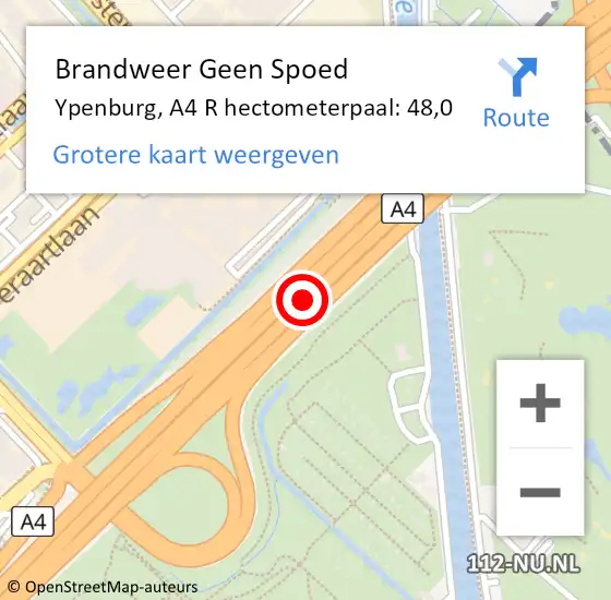Locatie op kaart van de 112 melding: Brandweer Geen Spoed Naar Ypenburg, A4 L hectometerpaal: 48,8 op 18 september 2017 07:48