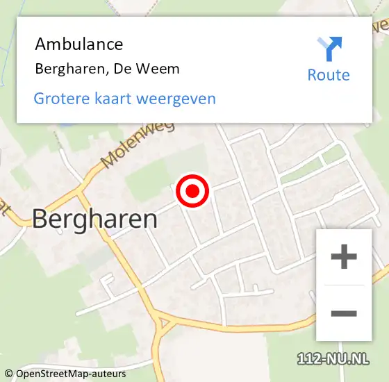 Locatie op kaart van de 112 melding: Ambulance Bergharen, De Weem op 18 september 2017 07:59