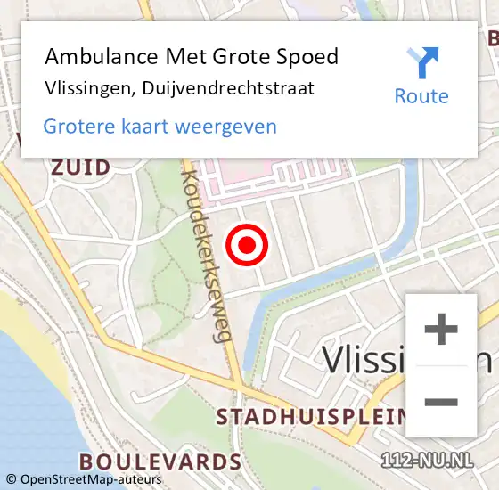 Locatie op kaart van de 112 melding: Ambulance Met Grote Spoed Naar Vlissingen, Duijvendrechtstraat op 18 september 2017 08:07