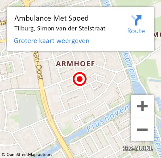 Locatie op kaart van de 112 melding: Ambulance Met Spoed Naar Tilburg, Simon van der Stelstraat op 18 september 2017 09:18