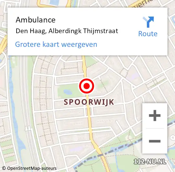 Locatie op kaart van de 112 melding: Ambulance Den Haag, Alberdingk Thijmstraat op 18 september 2017 09:58