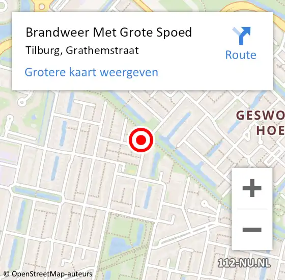 Locatie op kaart van de 112 melding: Brandweer Met Grote Spoed Naar Tilburg, Grathemstraat op 18 september 2017 10:12