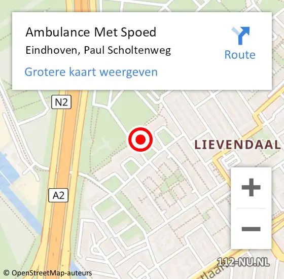 Locatie op kaart van de 112 melding: Ambulance Met Spoed Naar Eindhoven, Paul Scholtenweg op 18 september 2017 10:20