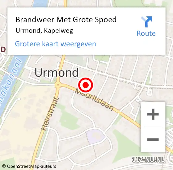 Locatie op kaart van de 112 melding: Brandweer Met Grote Spoed Naar Urmond, Kapelweg op 18 september 2017 12:09