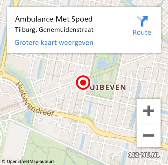 Locatie op kaart van de 112 melding: Ambulance Met Spoed Naar Tilburg, Genemuidenstraat op 18 september 2017 12:40