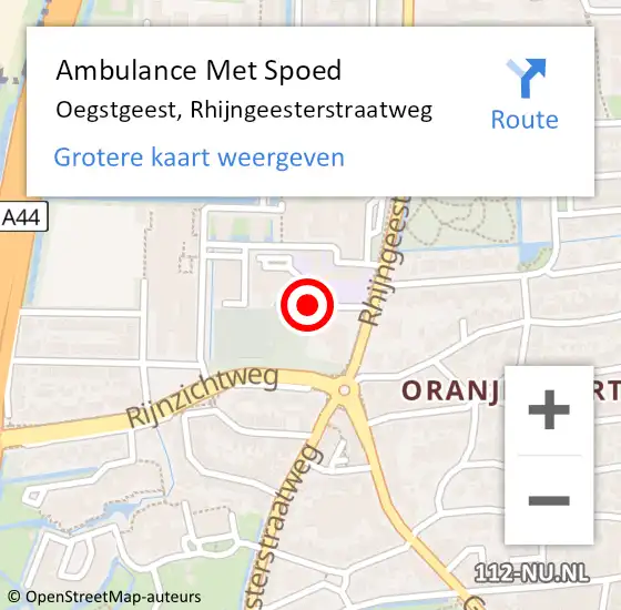 Locatie op kaart van de 112 melding: Ambulance Met Spoed Naar Oegstgeest, Rhijngeesterstraatweg op 18 september 2017 12:45