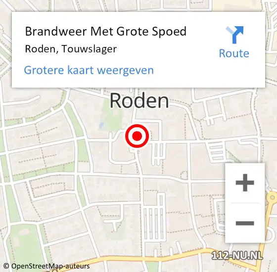 Locatie op kaart van de 112 melding: Brandweer Met Grote Spoed Naar Roden, Touwslager op 18 september 2017 12:47