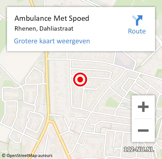 Locatie op kaart van de 112 melding: Ambulance Met Spoed Naar Rhenen, Dahliastraat op 18 september 2017 13:08