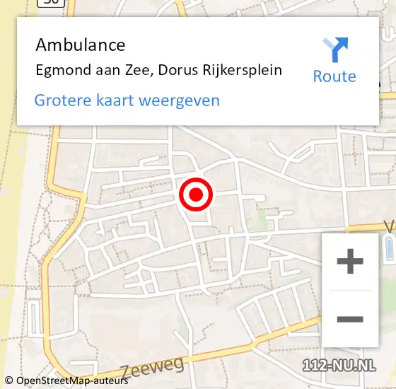 Locatie op kaart van de 112 melding: Ambulance Egmond aan Zee, Dorus Rijkersplein op 18 september 2017 13:46