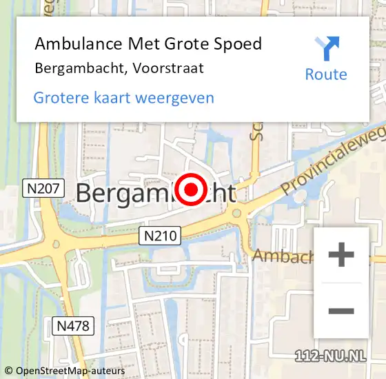 Locatie op kaart van de 112 melding: Ambulance Met Grote Spoed Naar Bergambacht, Voorstraat op 18 september 2017 13:52