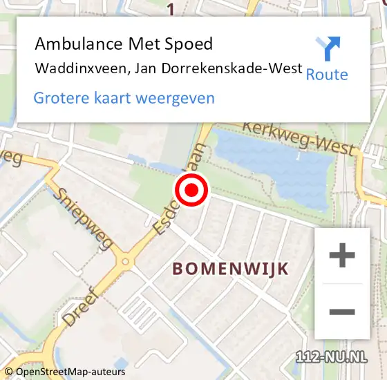 Locatie op kaart van de 112 melding: Ambulance Met Spoed Naar Waddinxveen, Jan Dorrekenskade-West op 18 september 2017 14:47