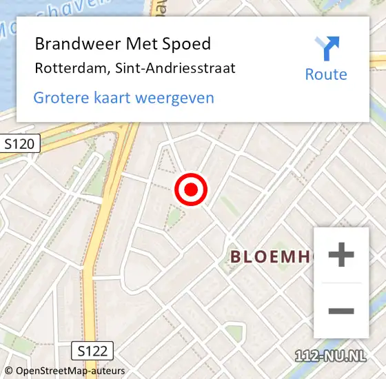 Locatie op kaart van de 112 melding: Brandweer Met Spoed Naar Rotterdam, Sint-Andriesstraat op 18 september 2017 15:19