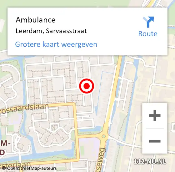 Locatie op kaart van de 112 melding: Ambulance Leerdam, Sarvaasstraat op 18 september 2017 15:37