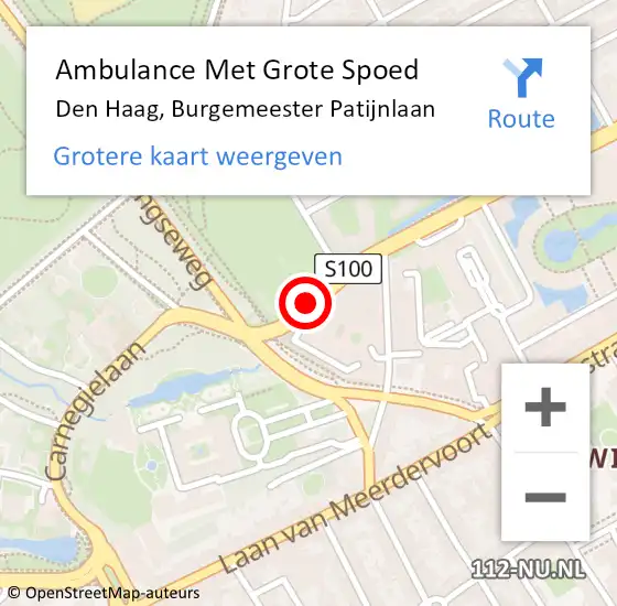 Locatie op kaart van de 112 melding: Ambulance Met Grote Spoed Naar Den Haag, Burgemeester Patijnlaan op 18 september 2017 15:41