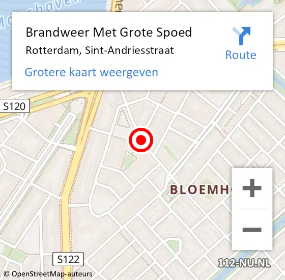 Locatie op kaart van de 112 melding: Brandweer Met Grote Spoed Naar Rotterdam, Sint-Andriesstraat op 18 september 2017 15:48