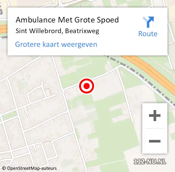 Locatie op kaart van de 112 melding: Ambulance Met Grote Spoed Naar Sint Willebrord, Beatrixweg op 2 februari 2014 00:47