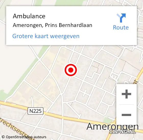 Locatie op kaart van de 112 melding: Ambulance Amerongen, Prins Bernhardlaan op 18 september 2017 16:00