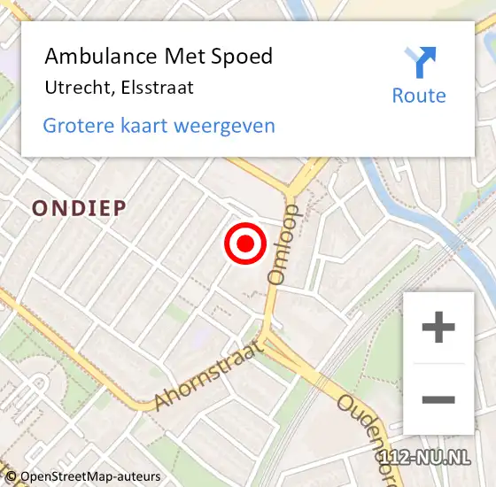 Locatie op kaart van de 112 melding: Ambulance Met Spoed Naar Utrecht, Elsstraat op 18 september 2017 16:53