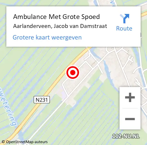 Locatie op kaart van de 112 melding: Ambulance Met Grote Spoed Naar Aarlanderveen, Jacob van Damstraat op 18 september 2017 17:38