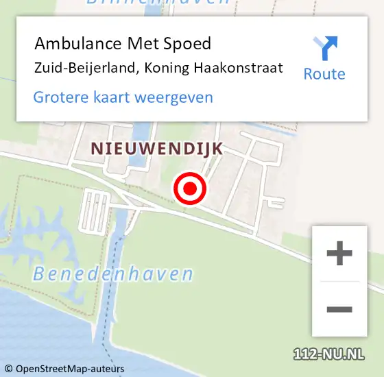 Locatie op kaart van de 112 melding: Ambulance Met Spoed Naar Zuid-Beijerland, Koning Haakonstraat op 18 september 2017 17:48