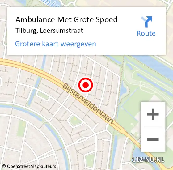 Locatie op kaart van de 112 melding: Ambulance Met Grote Spoed Naar Tilburg, Leersumstraat op 18 september 2017 18:09