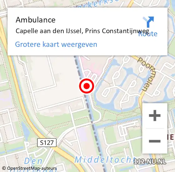 Locatie op kaart van de 112 melding: Ambulance Capelle aan den IJssel, Prins Constantijnweg op 18 september 2017 18:14