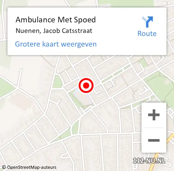 Locatie op kaart van de 112 melding: Ambulance Met Spoed Naar Nuenen, Jacob Catsstraat op 18 september 2017 18:16