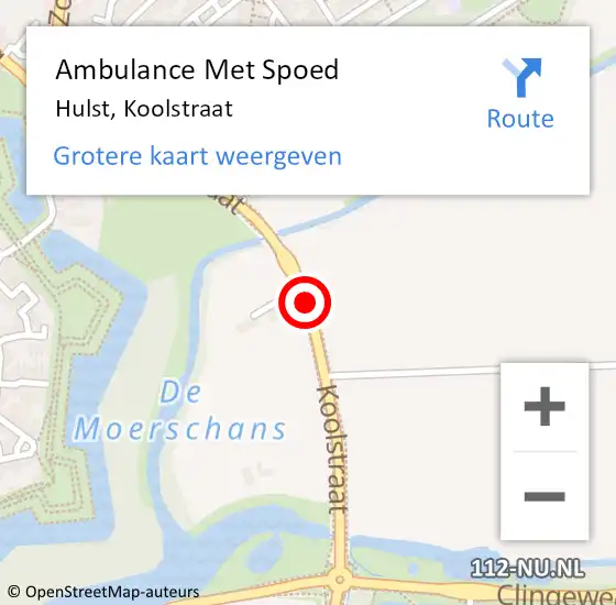 Locatie op kaart van de 112 melding: Ambulance Met Spoed Naar Hulst, Koolstraat op 18 september 2017 20:42