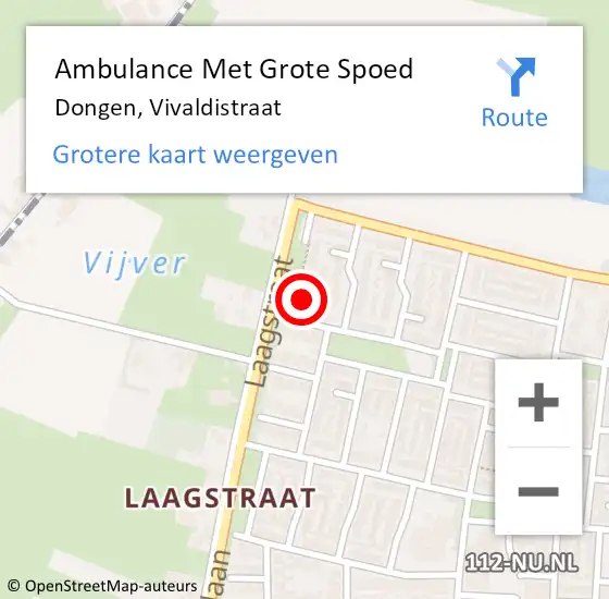 Locatie op kaart van de 112 melding: Ambulance Met Grote Spoed Naar Dongen, Vivaldistraat op 18 september 2017 21:30