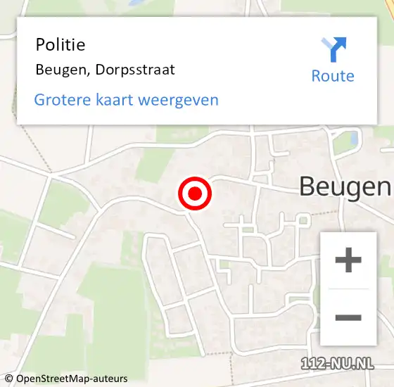 Locatie op kaart van de 112 melding: Politie Beugen, Dorpsstraat op 18 september 2017 22:25