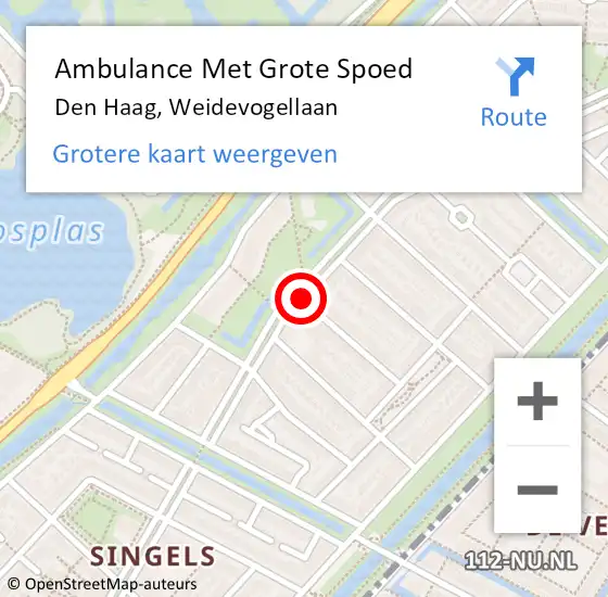 Locatie op kaart van de 112 melding: Ambulance Met Grote Spoed Naar Den Haag, Weidevogellaan op 18 september 2017 23:36