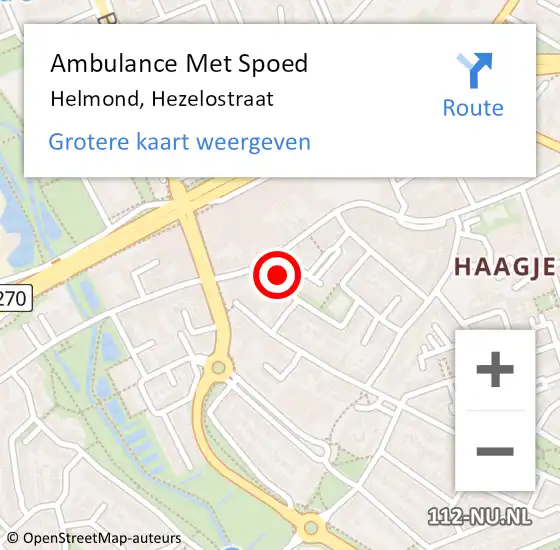 Locatie op kaart van de 112 melding: Ambulance Met Spoed Naar Helmond, Hezelostraat op 19 september 2017 01:05