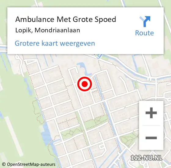 Locatie op kaart van de 112 melding: Ambulance Met Grote Spoed Naar Lopik, Mondriaanlaan op 19 september 2017 01:45