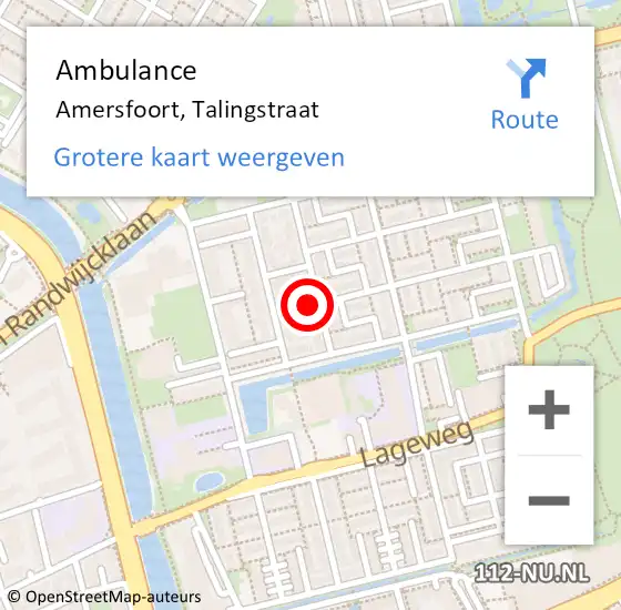 Locatie op kaart van de 112 melding: Ambulance Amersfoort, Talingstraat op 19 september 2017 02:26