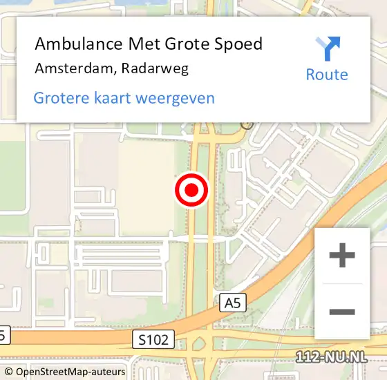 Locatie op kaart van de 112 melding: Ambulance Met Grote Spoed Naar Amsterdam, Radarweg op 19 september 2017 05:39