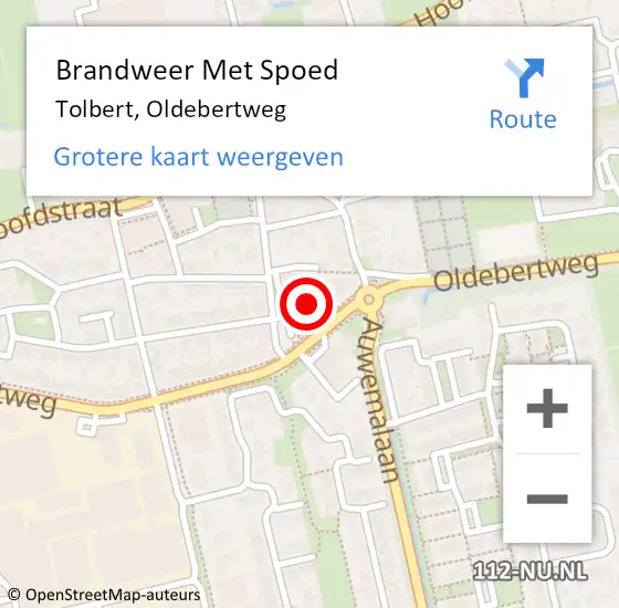 Locatie op kaart van de 112 melding: Brandweer Met Spoed Naar Tolbert, Oldebertweg op 19 september 2017 05:41