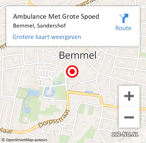 Locatie op kaart van de 112 melding: Ambulance Met Grote Spoed Naar Bemmel, Sandershof op 19 september 2017 06:16