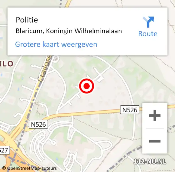 Locatie op kaart van de 112 melding: Politie Blaricum, Koningin Wilhelminalaan op 19 september 2017 08:01