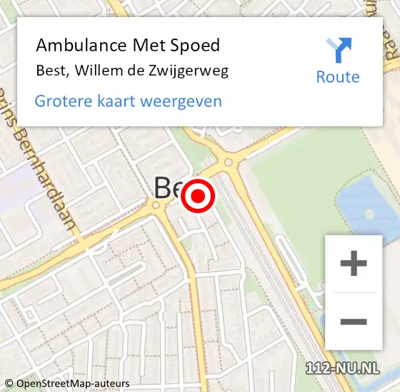 Locatie op kaart van de 112 melding: Ambulance Met Spoed Naar Best, Willem de Zwijgerweg op 19 september 2017 08:06