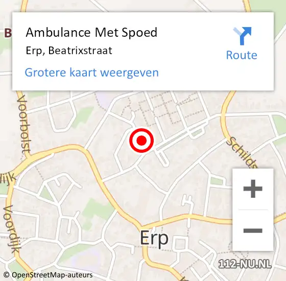 Locatie op kaart van de 112 melding: Ambulance Met Spoed Naar Erp, Beatrixstraat op 19 september 2017 08:38