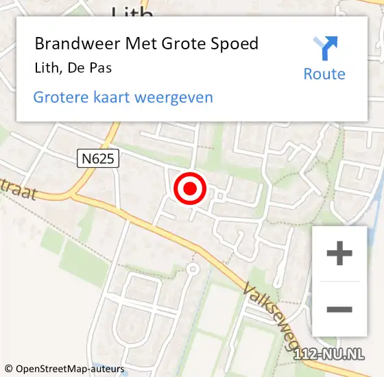 Locatie op kaart van de 112 melding: Brandweer Met Grote Spoed Naar Lith, De Pas op 19 september 2017 08:49