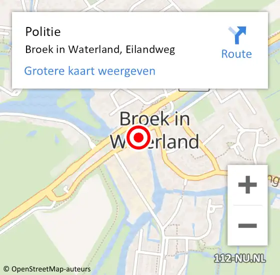 Locatie op kaart van de 112 melding: Politie Broek in Waterland, Eilandweg op 19 september 2017 08:59
