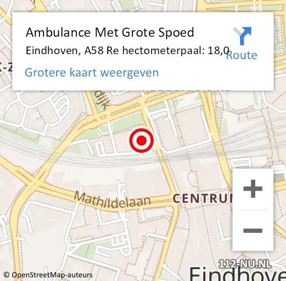 Locatie op kaart van de 112 melding: Ambulance Met Grote Spoed Naar Eindhoven, A58 Re hectometerpaal: 18,0 op 19 september 2017 09:03