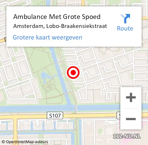 Locatie op kaart van de 112 melding: Ambulance Met Grote Spoed Naar Amsterdam, Lobo-Braakensiekstraat op 19 september 2017 10:26