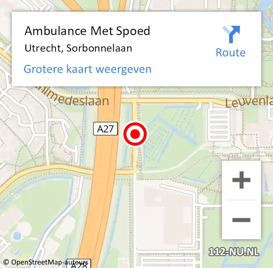 Locatie op kaart van de 112 melding: Ambulance Met Spoed Naar Utrecht, Sorbonnelaan op 19 september 2017 11:04