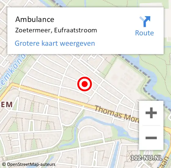 Locatie op kaart van de 112 melding: Ambulance Zoetermeer, Eufraatstroom op 19 september 2017 11:21