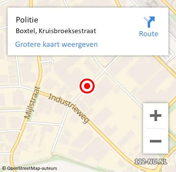 Locatie op kaart van de 112 melding: Politie Boxtel, Kruisbroeksestraat op 19 september 2017 11:47