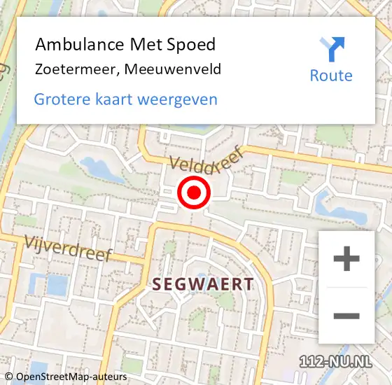 Locatie op kaart van de 112 melding: Ambulance Met Spoed Naar Zoetermeer, Meeuwenveld op 19 september 2017 12:39