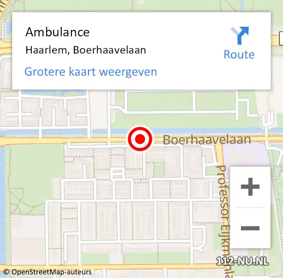 Locatie op kaart van de 112 melding: Ambulance Haarlem, Boerhaavelaan op 19 september 2017 14:11
